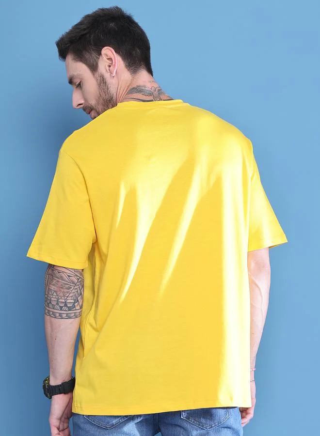 Take Two Men Yellow Graphic Print Oversized T-Shirt By Door74